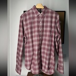 NWOT BONOBOS Men's Casual Plaid Shirt - Maroon and White SIZE L (SHORT)